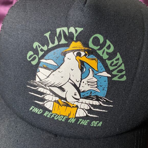 Salty Crew Find Refuge In The Sea Seagull Fish Mesh SnapBack Hat Cap Refuge EUC - Picture 1 of 13